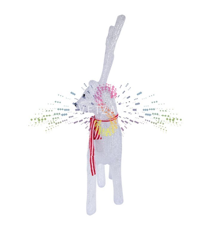 Детальное фото акриловой 3D фигуры Северный олень. Видны светодиоды по контуру, металлический каркас, блок питания 24В и упаковка.