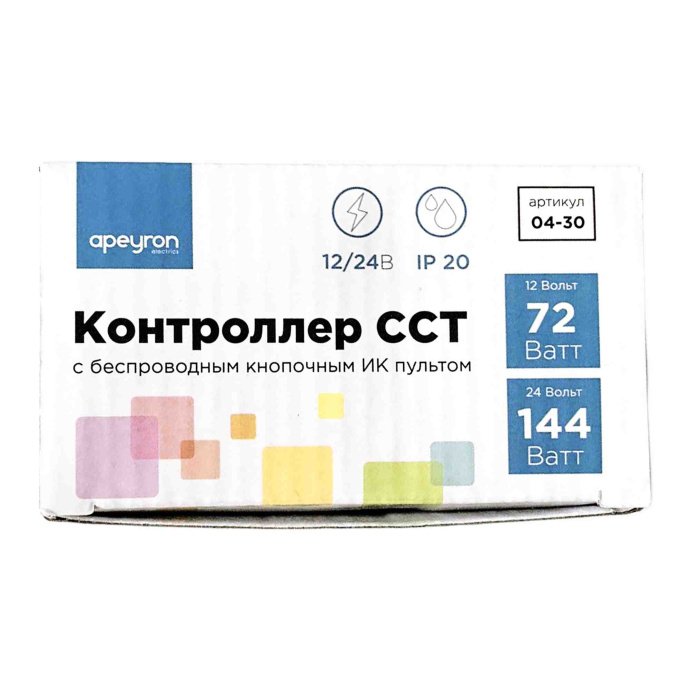 Контроллер CCT 04-30 для двухцветной светодиодной ленты,72/144Вт,2х3А,ИК-пульт,пластик,IP33,наклад.