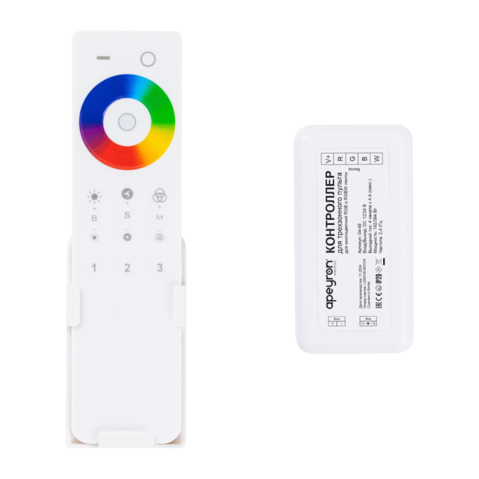 Комплект: контроллер и 3-х зонный сенсорный пульт RGB-RGBW 12/24В, управление многоцветной лентой, радиоканал, IP20.