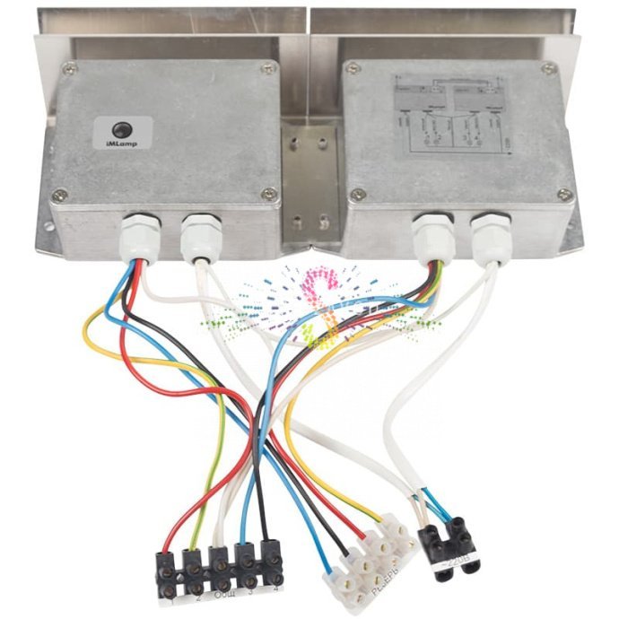 Детальное фото контроллера iMLamp4D_AC_7000 (арт. SBL-2111) в защищенном алюминиевом корпусе с клеммами, интерфейсом USB и элементами охлаждения.