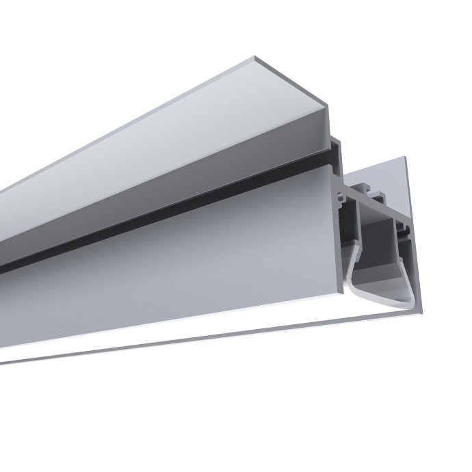 Алюминиевый профиль 52.1х35 мм для LED ленты, белый рассеиватель, крепление к потолку, анодированный корпус