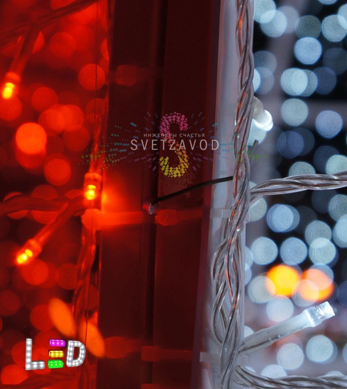 Крупный план световой фигуры Сфера красный бант 400 см: стальной каркас, гирлянды холодного белого и красного свечения, поликарбонатная отделка