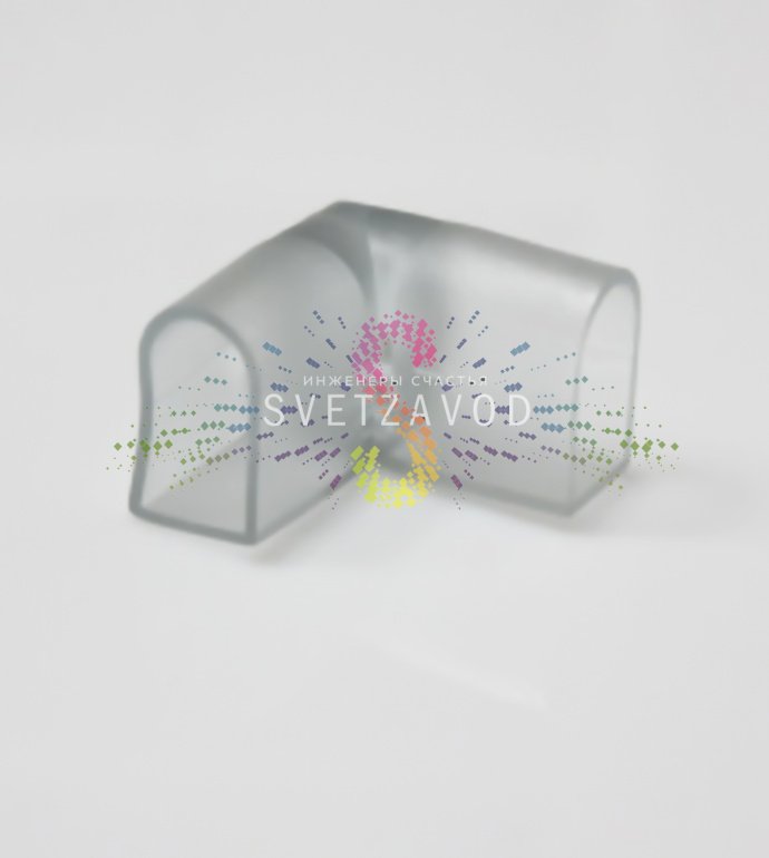 Крупный план L-образного коннектора SFN-899 для гибкого светодиодного неона прямоугольного сечения 12х25 мм, упакованного в пластиковый пакет.