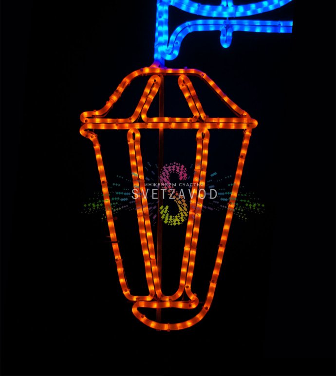 Детальное фото светодиодной консоли Фонарик размером 140х77х3 см с синими и желтыми светодиодами на стальном профиле для уличного монтажа