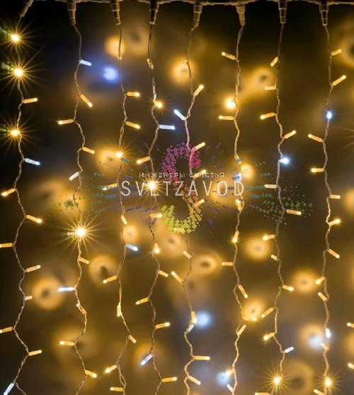 Светодиодный дождь 2х3м, теплый белый, мерцающий, WF, белый ПВХ, 24В, IP65 