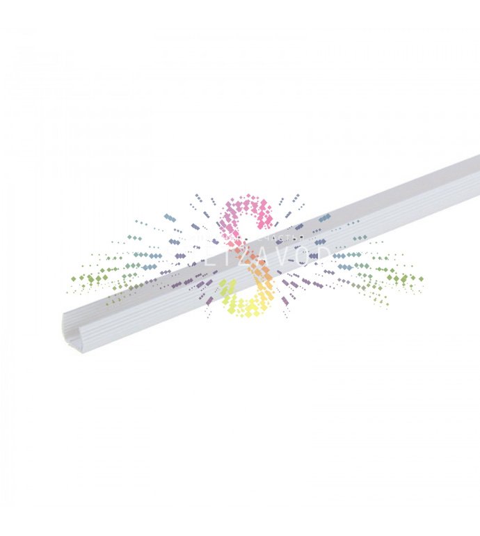 Крупный план пластикового монтажного профиля Rich Led для гибкого неона сечением 8х16 мм, показана П-образная форма и матовая рассеивающая крышка.