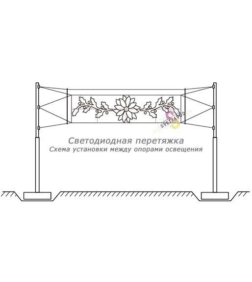 Детальное фото светодиодной перетяжки Алмазный лотос на металлическом каркасе, подключенной к сети 220В, с защитой IP65 для улицы.