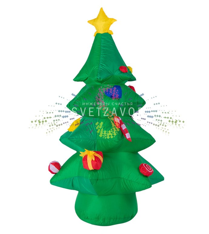 Крупный план надувной фигуры 3D Ель от Neon-Night. Видны прочный ПВХ материал, встроенные светодиоды теплого белого свечения и элементы крепления.