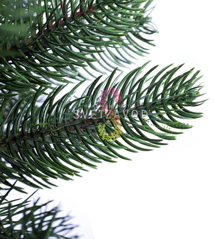 Детальное фото искусственной ели Neon-Night: литые ветки с тщательно проработанной хвоей, пластиковый бронзовый горшок, общий размер 45 см.