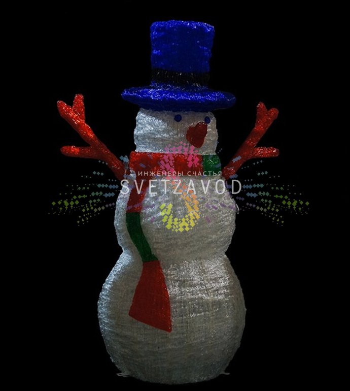 Детальное фото акриловой 3D фигуры Снеговик-лесовик с 330 светодиодами, защитой IP65 и блоком питания 24В для уличной эксплуатации.