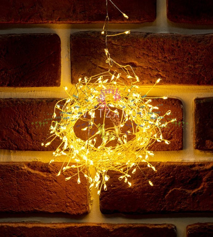 Детальное фото гирлянды роса Фейерверк Neon-Night: 20 метров прозрачного провода с 1000 светодиодов теплого белого света, блок питания в комплекте