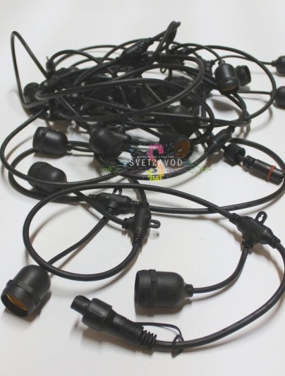 Гирлянда лофт, бухта 10м, шаг 50см, E27, черный провод каучук