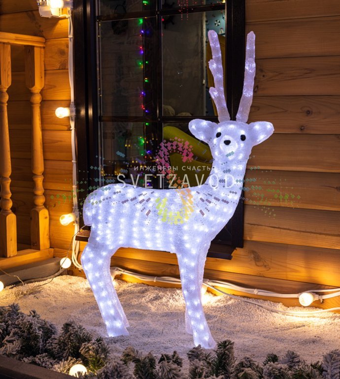 Детальное фото акриловой 3D фигуры Снежный олень с 380 светодиодами, защитой IP65 и блоком питания 31В в комплекте