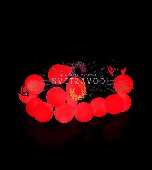 Гирлянда Шарики Ø 38мм, 5м, 220В, черный ПВХ, красная, IP65, с блоком питания