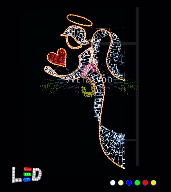 Светодиодная консоль "Ангел с сердцем" 180 см, теплая белая, белая, красная Светодиодная консоль "Ангел с сердцем" 180 см, теплая белая, белая, красная