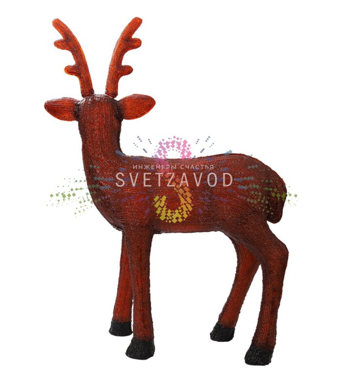 Детальное фото объемной акриловой фигуры бурого оленя с яркой светодиодной подсветкой, демонстрирующее металлический каркас и качество изготовления.