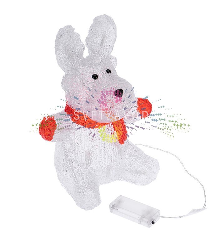 Детальное фото акриловой светодиодной фигуры 3D Олененок в шарфе. Видны 24 светодиода, качественный акрил, размеры 20х17х30 см, работает от 2-х батареек АА.