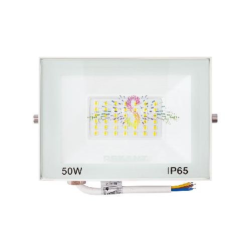 Прожектор светодиодный, теплый белый, 220В, 50Вт, белый корпус, REXANT