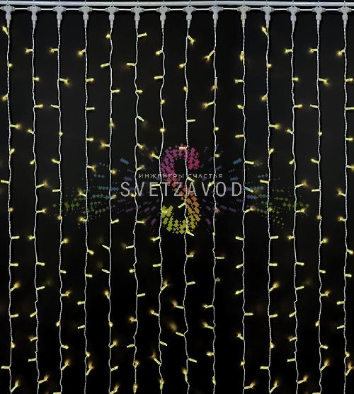 Светодиодный дождь 2х2м, теплый белый, мерцающий, WF, белый ПВХ, 220В, IP65, Rich Led