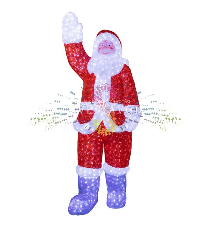 Детальное фото акриловой 3D фигуры Санта Клауса с 4400 светодиодами, демонстрирующее металлический каркас и качество сборки для уличного использования.