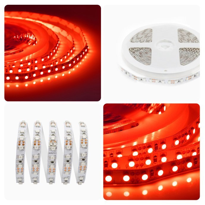 Красная LED лента SMD 3528 120д/м, 8мм, IP20, на катушке 5 метров, контакты 12В.