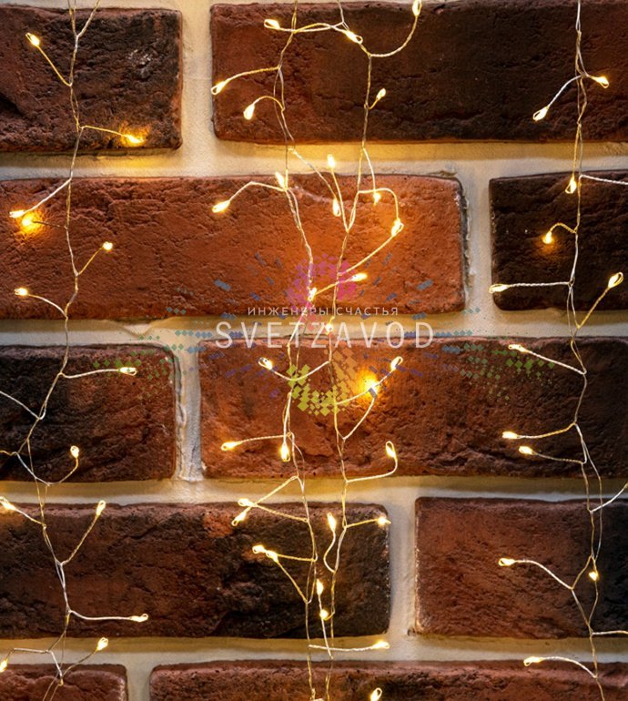 Детальное фото гирлянды роса Фейерверк Neon-Night: 20 метров прозрачного провода с 1000 светодиодов теплого белого света, блок питания в комплекте