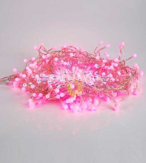 Гирлянда Мишура, 3м, 288 LED, 220В, прозрачный ПВХ, розовая, IP20, с контроллером, Neon-Night