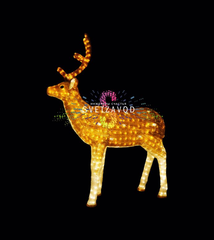 Детальное фото семьи акриловых оленей с равномерной LED-подсветкой. Видны три фигуры, коричневый корпус, монтажные кронштейны в основании, подключенный кабель и блок питания 220/24В.