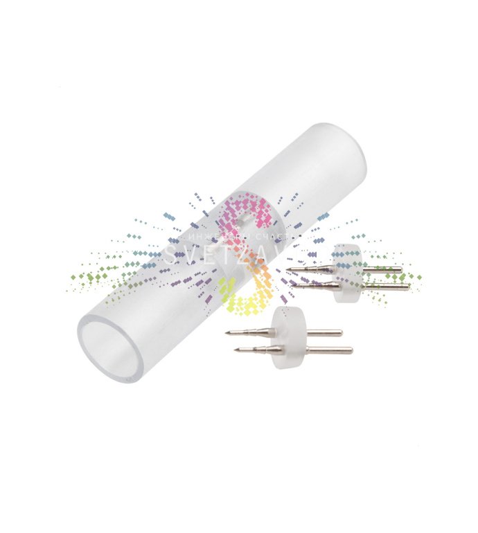 Крупный план I-образного коннектора SLD-498 для двухжильного дюралайта 13мм с двумя иглами для подключения. Видны контакты и форма корпуса.