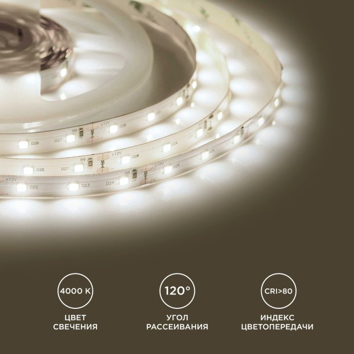 Макро-фото светодиодной ленты Apeyron Electrics. Дневной белый свет 4000K, SMD 2835 60 led/м. Гибкая белая подложка шириной 10мм.
