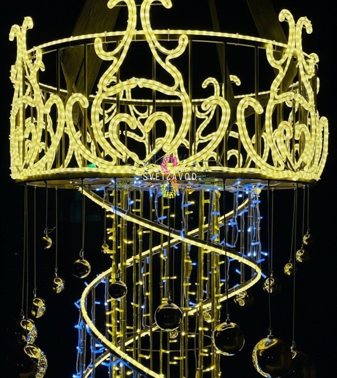 Крупный план светодиодной консоли Корона от Светзавод, металлический каркас, светодиоды синего и теплого белого цвета, уличное исполнение.