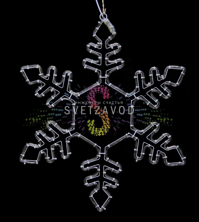 Детальное фото светодиодной снежинки 75см (SZV-107) с металлическим каркасом, порошковой покраской и светодиодным дюралайтом для уличного и интерьерного декора.