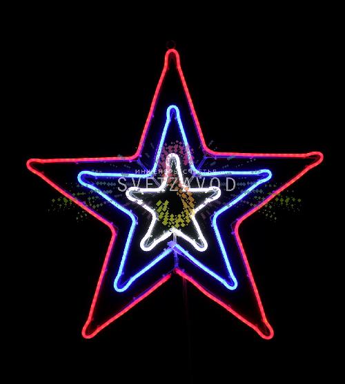 Светодиодная звезда 83см, триколор, чейзинг, неон, 12B, IP65