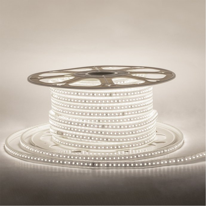 Детальное изображение светодиодной ленты 220В 8Вт SMD2835 120LED/м IP65 с дневным белым светом 4000К, рассеиватель 13.5х7мм.