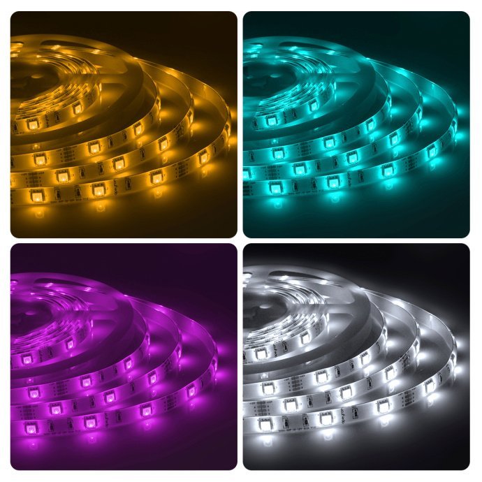 Светодиодная RGB лента 12В SMD5050 30LED/м IP65, ширина 10мм, длина 5м, двухслойная белая плата, угол 120°, 360лм/м.