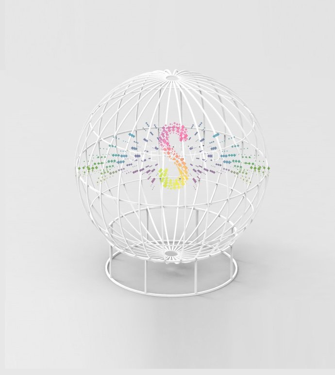 Белая подставка-подиум для светового шара 120см. Металлический каркас с полимерным покрытием, облицовка ПВХ, диаметр 60 см, высота 20 см.