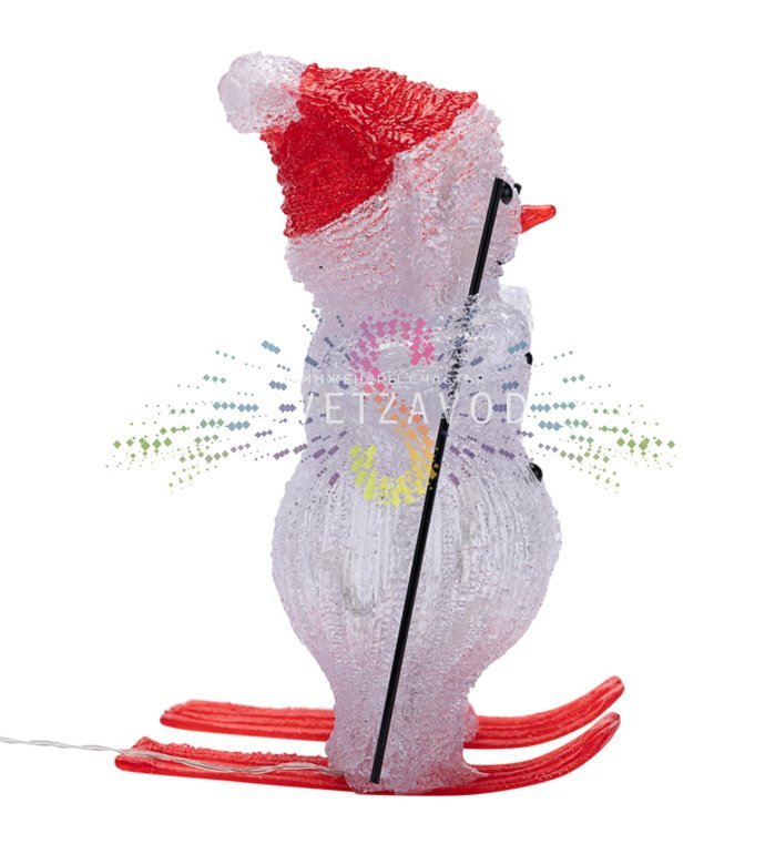 Детальное фото акриловой светодиодной фигуры 3D Снеговик на лыжах от Neon-Night. Видны 30 светодиодов, объемная форма, размеры 16х20х29 см, используется в интерьере. Детальное фото акриловой светодиодной фигуры 3D Снеговик на лыжах от Neon-Night. Видны 30 светодиодов, объемная форма, размеры 16х20х29 см, используется в интерьере.