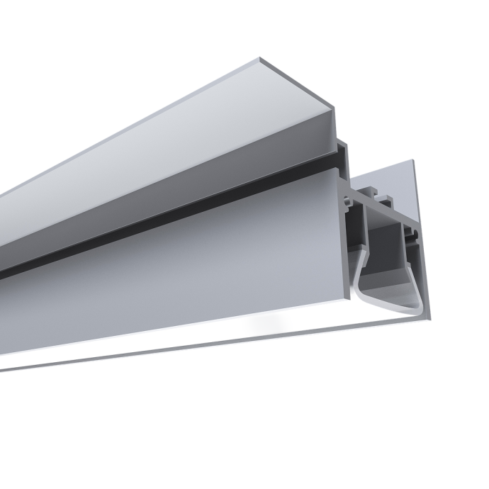 Алюминиевый профиль 52.1х35 мм для LED ленты, белый рассеиватель, крепление к потолку, анодированный корпус