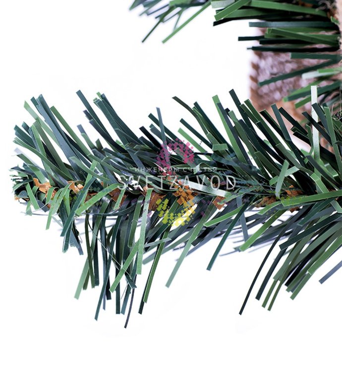 Детальное фото елочки Neon-Night: зеленая хвоя из ПВХ, плетеный текстильный мешочек, устойчивая подставка, компактный размер 60 см.