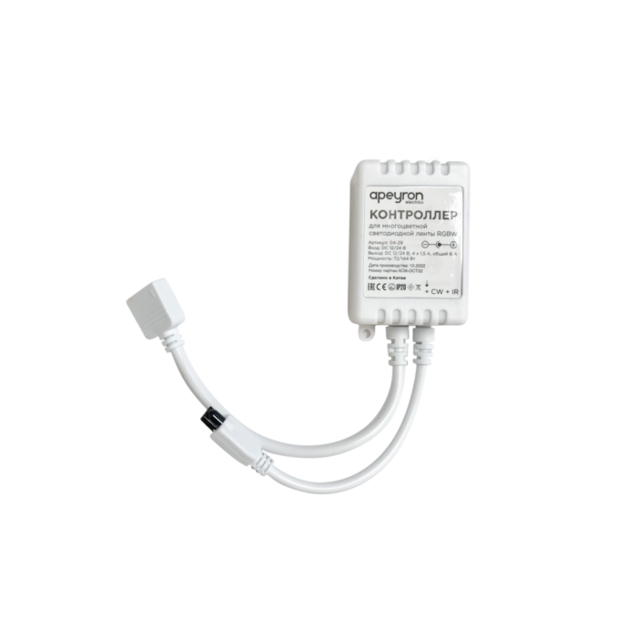 Контроллер RGBW 04-29 Apeyron Electrics с кнопочным пультом, 4 канала, подключение ленты 12-24В, накладной монтаж, IP20