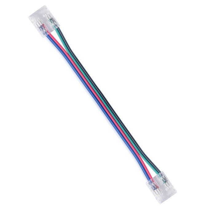 Детальное фото прокалывающего коннектора 4 pin для RGB LED ленты 10мм COB. Прозрачный корпус, провод 150мм, IP20.