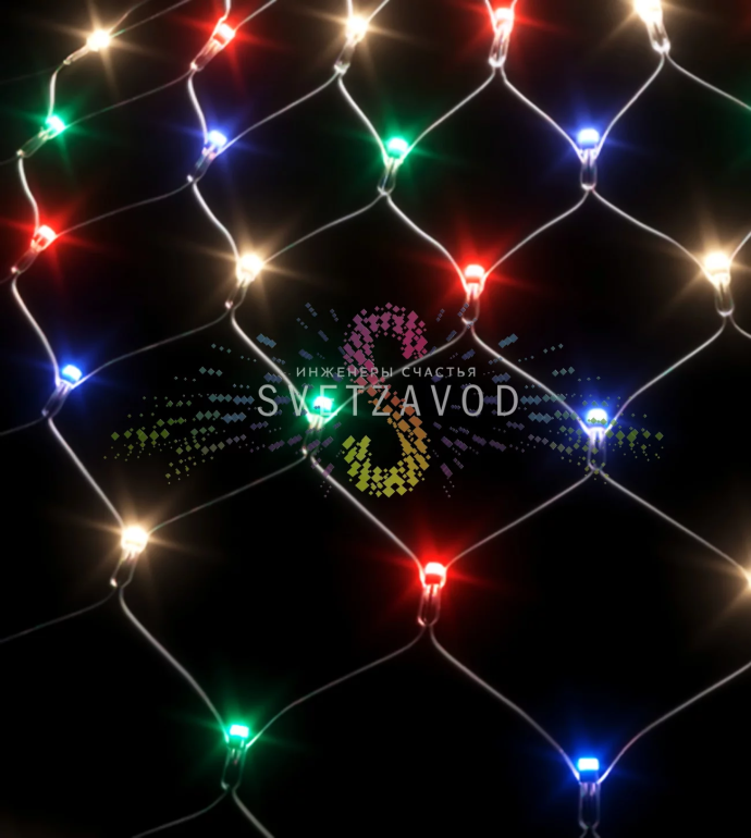 Детальное фото светодиодной сетки Rich Led 2х3м с 384 разноцветными светодиодами на прозрачной ПВХ основе.