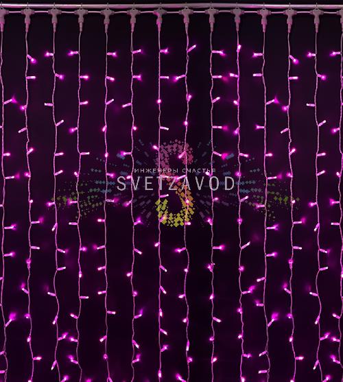 Светодиодный дождь 2х3м, розовый, мерцающий, WF, белый ПВХ, 220В, IP65, Rich Led