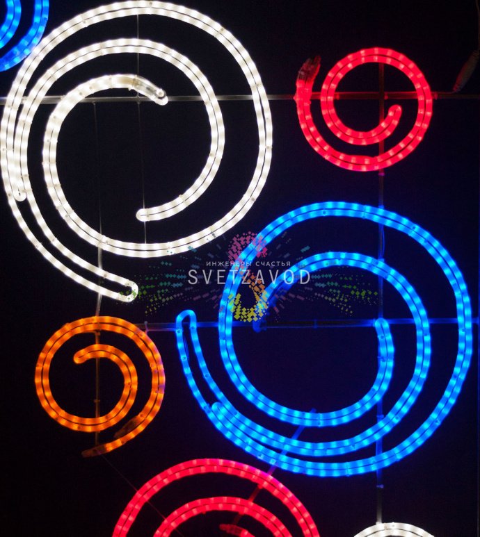 Светодиодная консоль Галактика 200х120 см мультицвет с кругами белого, синего, красного и оранжевого цвета