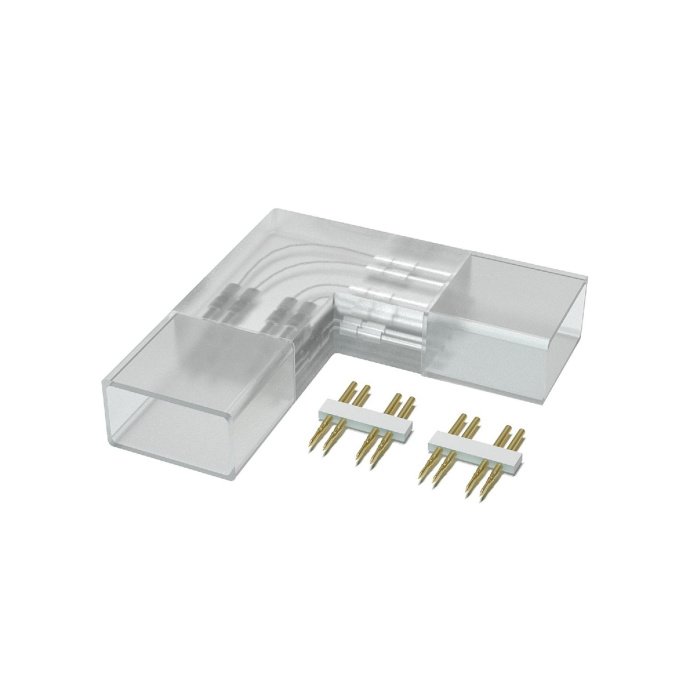 Набор угловых коннекторов AC-04 для RGB LED ленты 220В SMD 5050, 5 шт., прозрачный пластик, игольчатые соединители