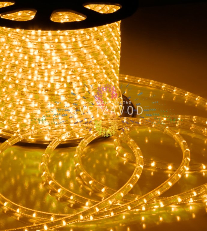 Дюралайт круглый, Ø 13мм, желтый, 50м, 220В, 2W, 36 led/м, мерцающий