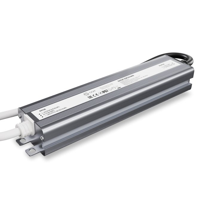 Блок питания 12В 75Вт IP67 Apeyron Electrics PS3-82 в алюминиевом корпусе, серый, размер 180х38х24 мм, провода 23см