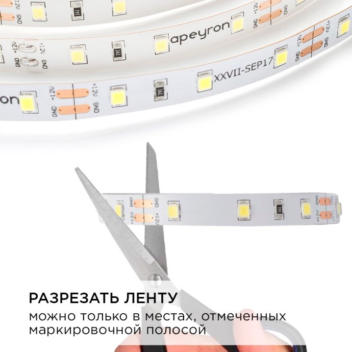 Детальное фото комплекта LED ленты холодного белого 12В, 2.5 м, 60 LED/м SMD 3528, с блоком питания и выключателем на проводе.