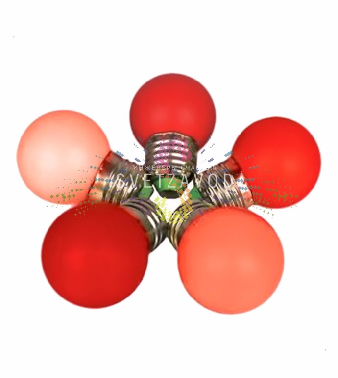 Красная декоративная лампа Rich Led E27, 5 светодиодов, 2Вт, диаметр 45 мм, пластиковый матовый корпус.