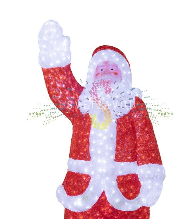 Детальное фото акриловой 3D фигуры Санта Клауса с 4400 светодиодами, демонстрирующее металлический каркас и качество сборки для уличного использования.